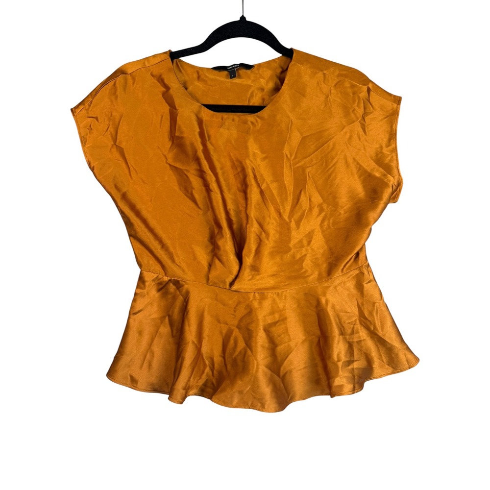 Vero Moda Burnt Orange Satin‎ Peplum Top Cap Sleeve Blouse Small